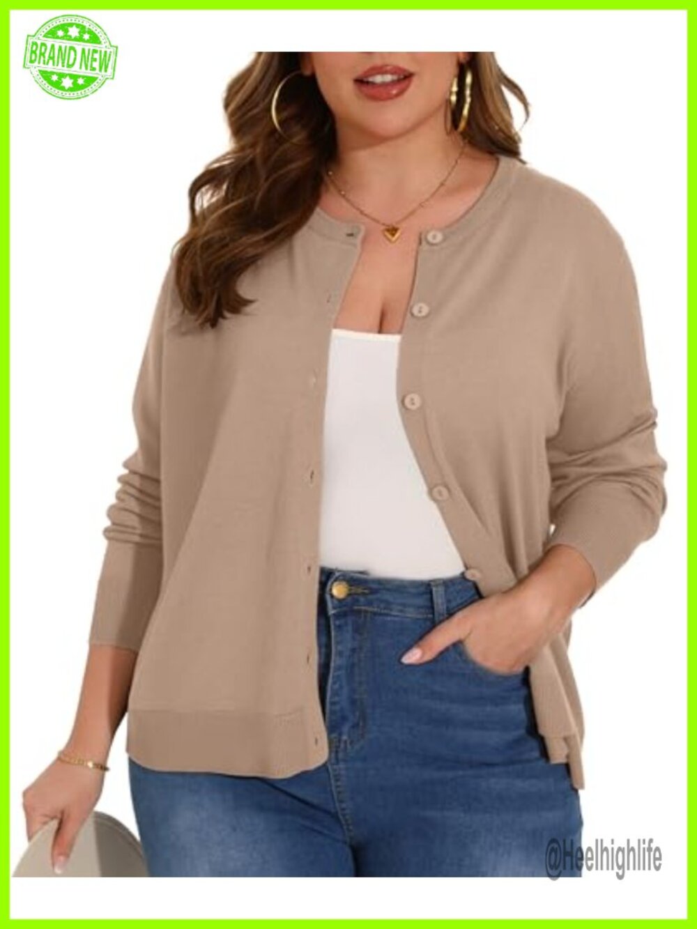 Plus Size Long Sleeve Crewneck Cardigan Classic Fall Knit